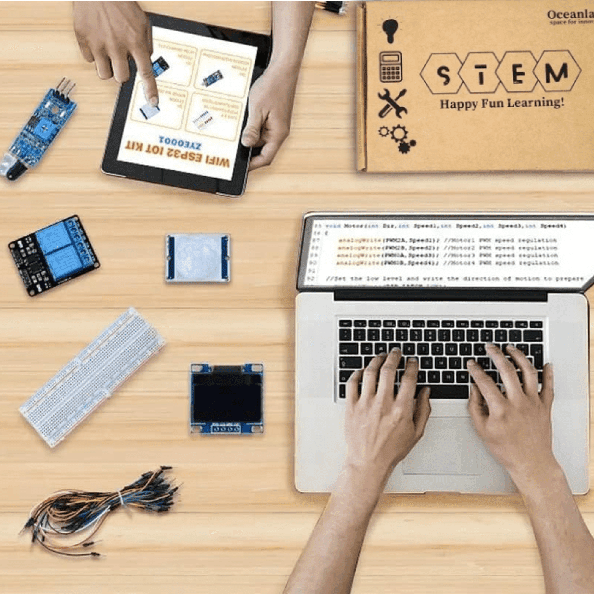 DIY Wireless IOT Basic Starter Kit with ESP32 Controller Board with C-Type Interface & Expension Board | 30+ Project Online Tutorials | Compatible with UNO, RPi, ESP32, Mega | 13+ Components
