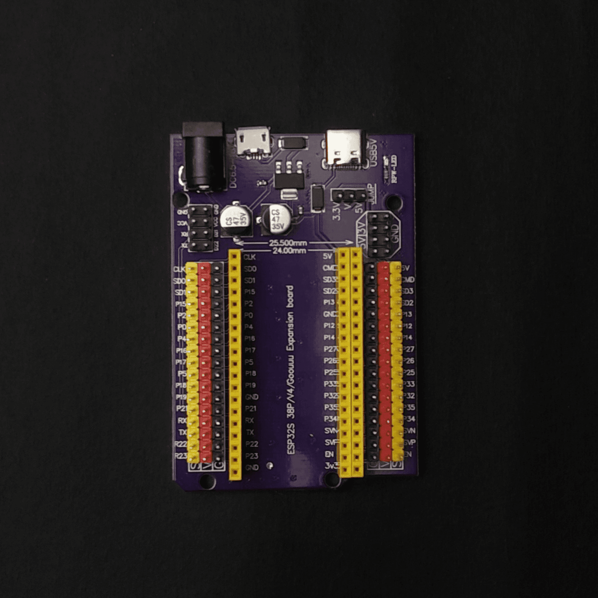 ESP32 ESP32S 38 Pin Purple Expansion Board for ESP32 WROOM-32 Development Board (38 Pins) Micro USB & USB C/Type Expansion Board