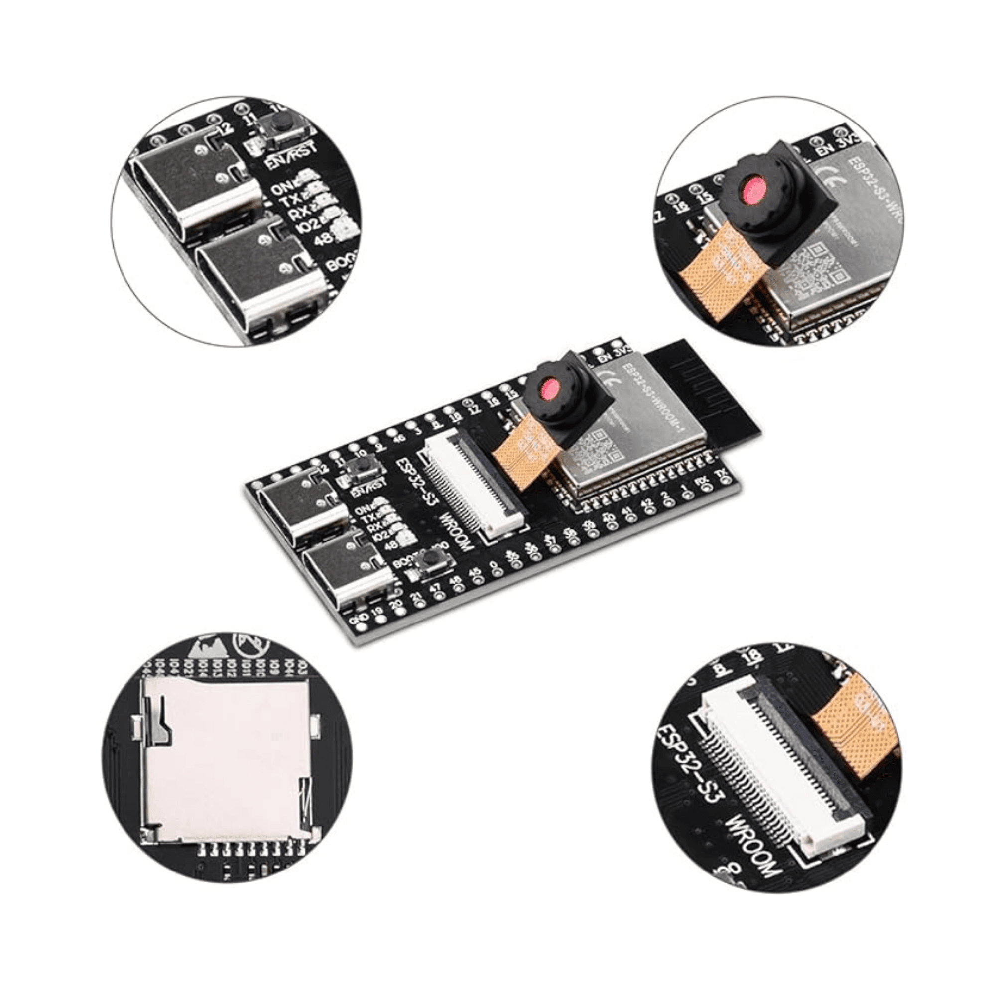 ESP32-S3 WROOM N16R8 CAM Development Board with Dual USB-C Ports | OV3660 Camera Module | 16MB Flash, 8MB PSRAM | Wi-Fi & Bluetooth | OTG USB + USB-to-Serial | Unsoldered
