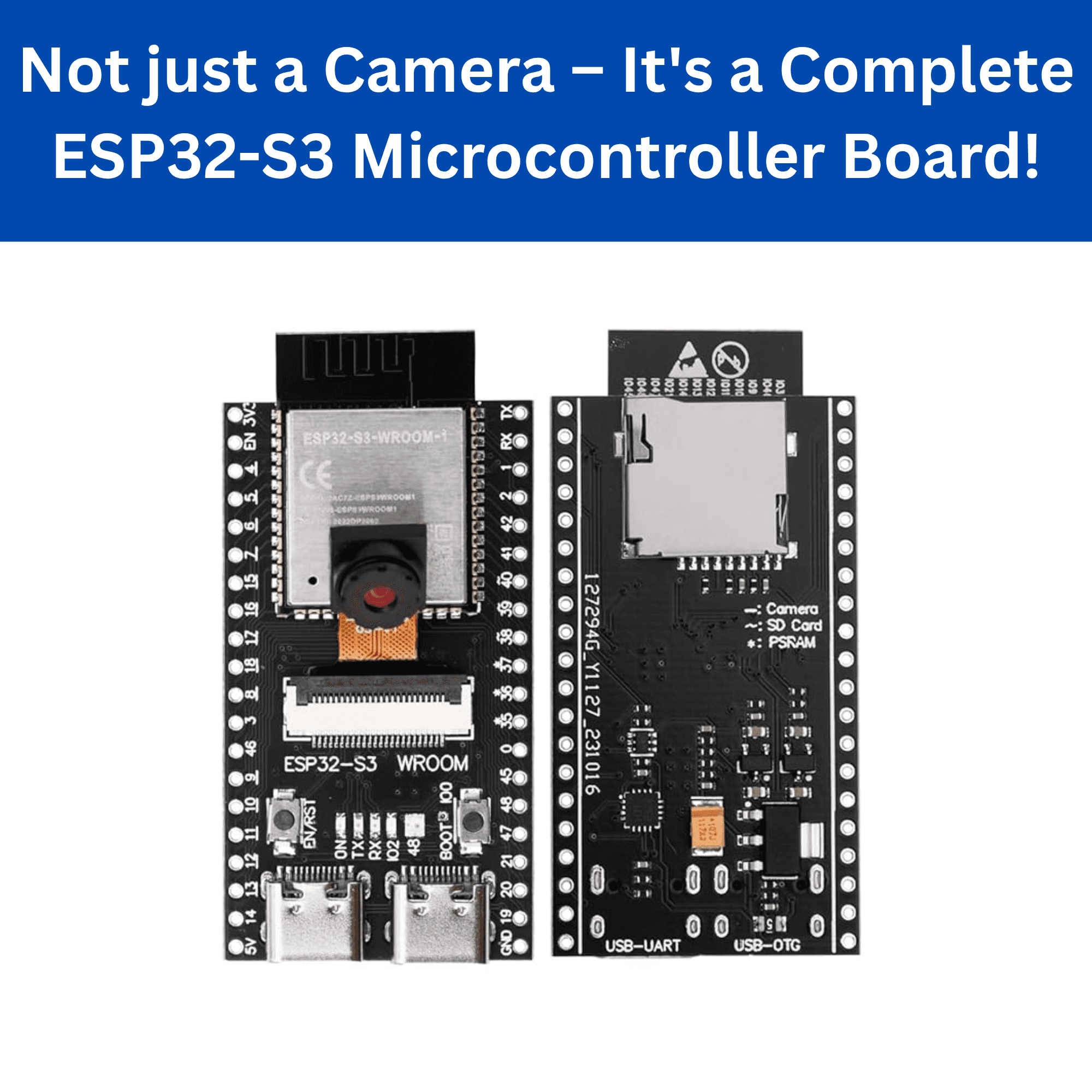 ESP32-S3 WROOM N16R8 CAM Development Board with Dual USB-C Ports | OV3660 Camera Module | 16MB Flash, 8MB PSRAM | Wi-Fi & Bluetooth | OTG USB + USB-to-Serial | Unsoldered
