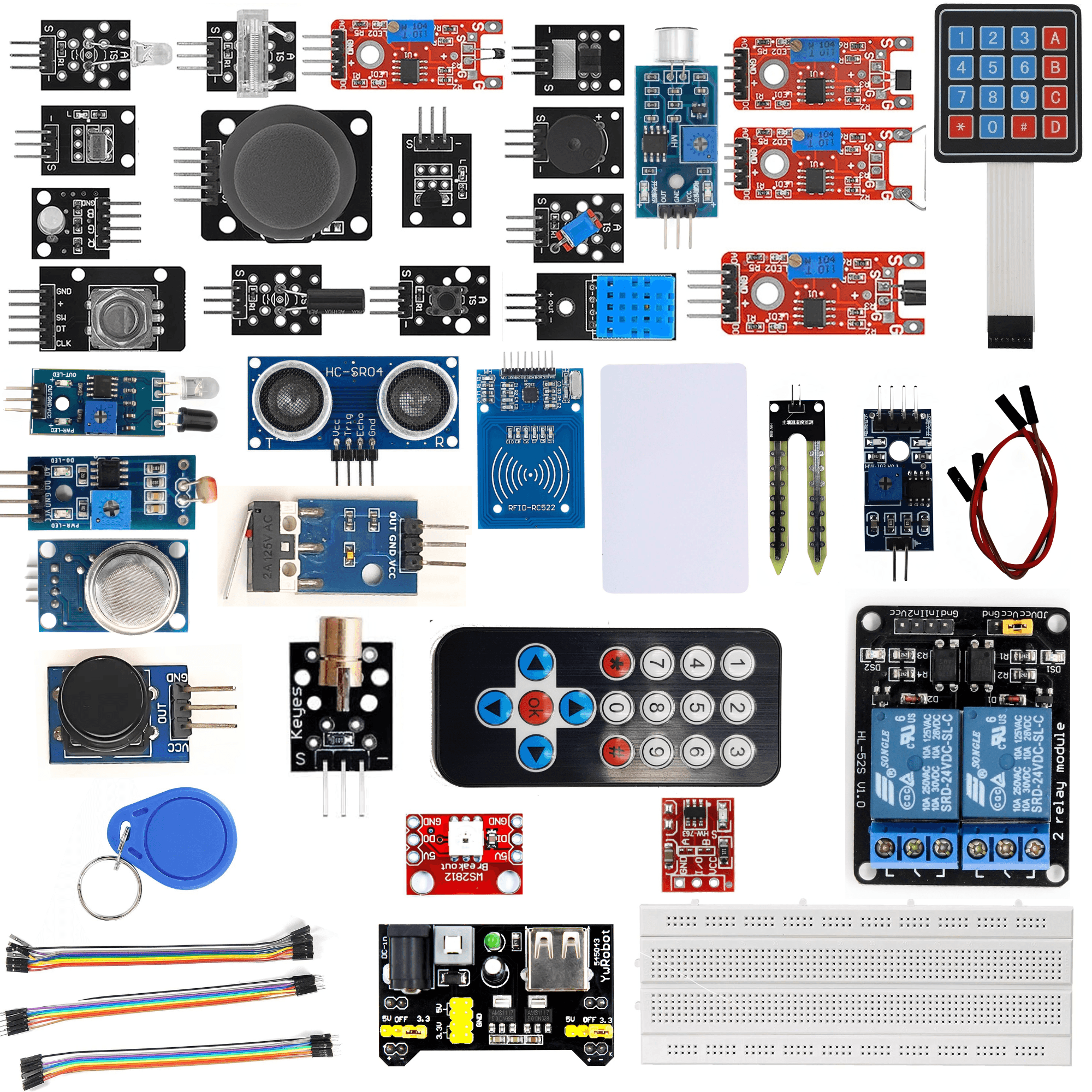 35-in-1 Sensor Module Kit Compatible with UNO, Raspberry Pi, ESP32 – Includes Temperature, Light, Sound, Touch, IR, Tilt, RGB LED, Joystick, Buzzer, and More