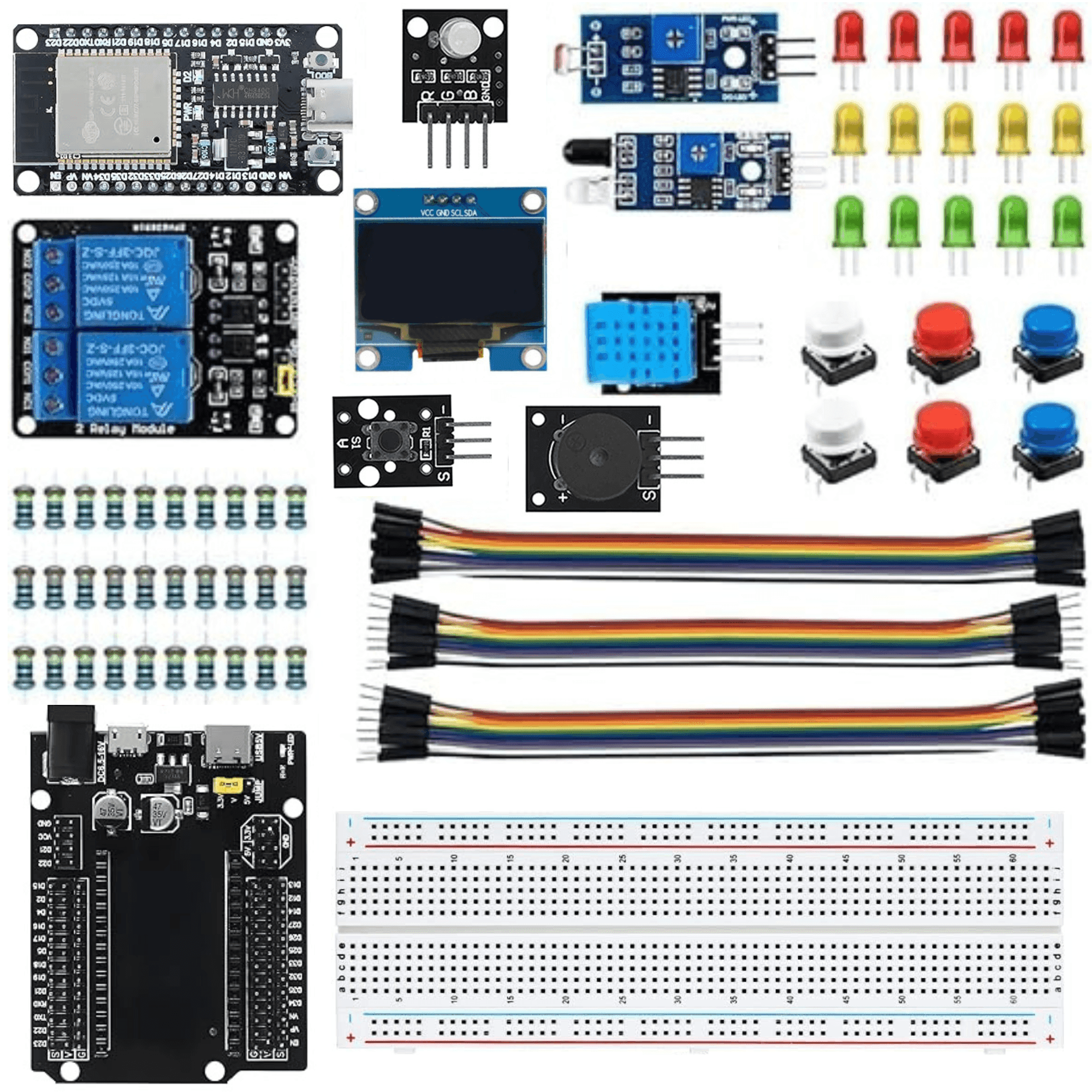 DIY Wireless IOT Basic Starter Kit with ESP32 Controller Board with C-Type Interface & Expension Board | 30+ Project Online Tutorials | Compatible with UNO, RPi, ESP32, Mega | 13+ Components