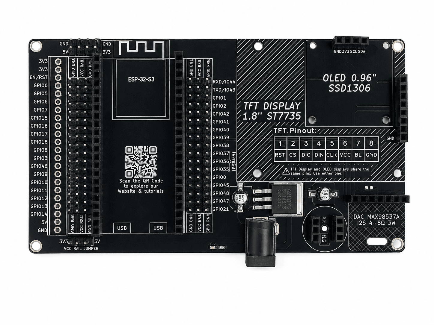 ESP32-S3 AI Expansion Board for ESP32-S3 N16R8 DevKit | Plug-and-Play Support for TFT Display, OLED, INMP441 Mic & MAX98357A Amplifier | No Jumper Required | Electronic